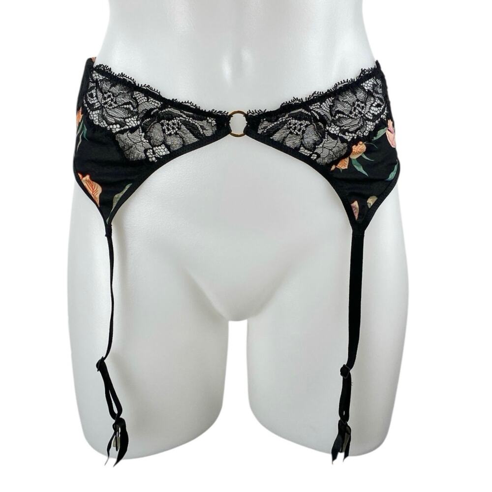 Aubade Women's Black Lace Sheer Corset Garter Belt Waist Cincher Lingerie Size S